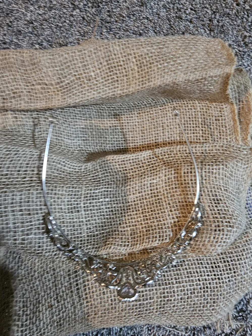 Silver Crystal Hair Tiara with Heart Accent